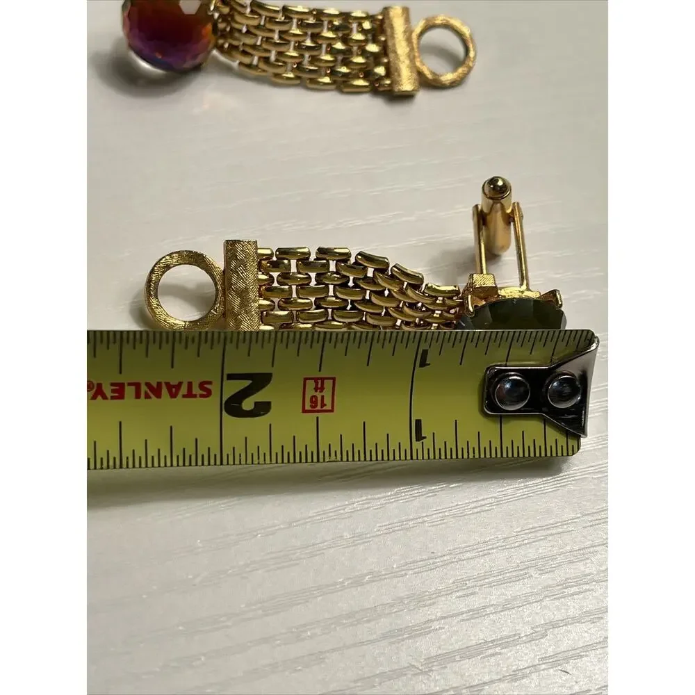 Vintage Dante Gold Tone Watermelon Rivoli Mesh Wrap Cufflinks Signed